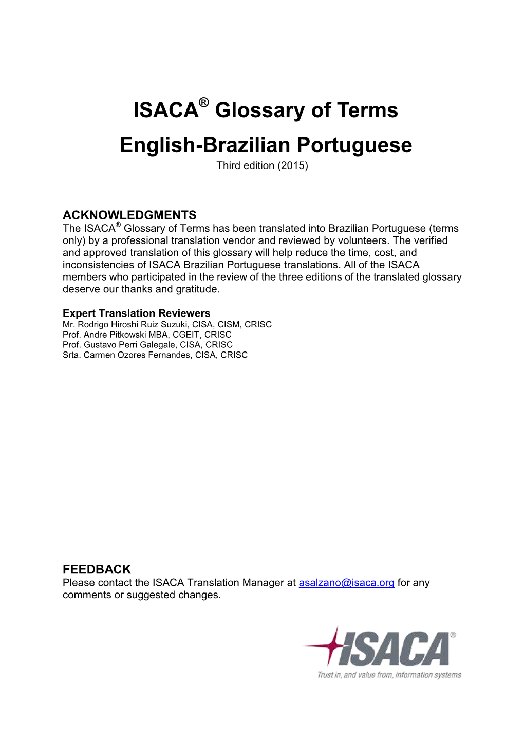 ISACA Glossary of Terms English-Brazilian Portuguese