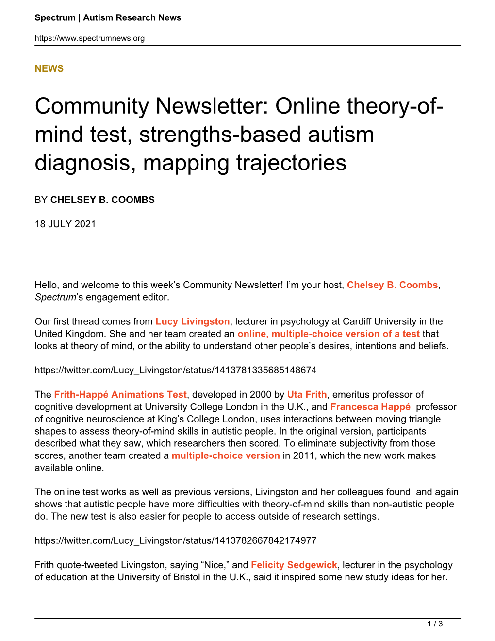 Community Newsletter: Online Theory-Of-Mind Test, Strengths-Based Autism Diagnosis, Mapping Trajectories