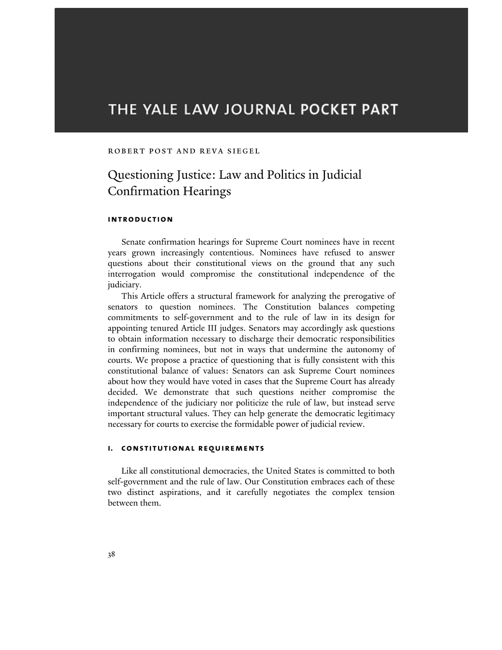 Questioning Justice: Law and Politics in Judicial Confirmation Hearings Introduction