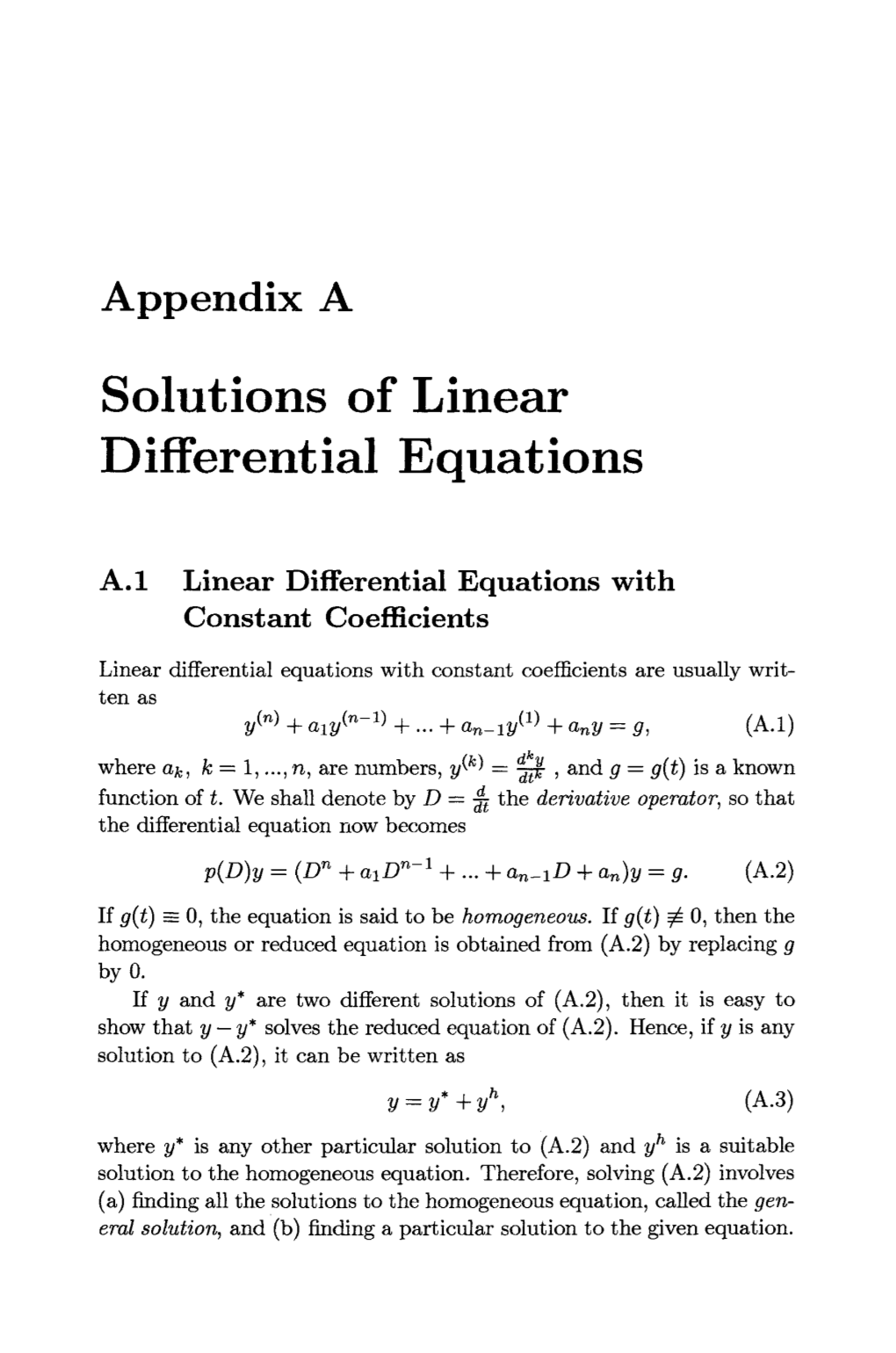 Solutions of Linear Differential Equations