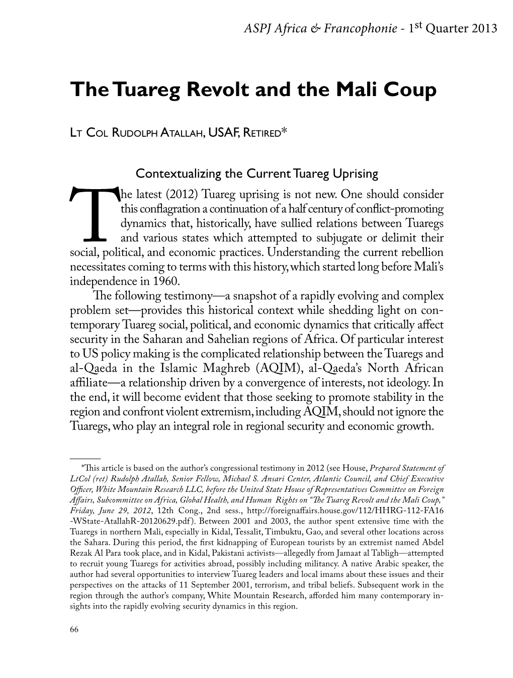 The Tuareg Revolt and the Mali Coup