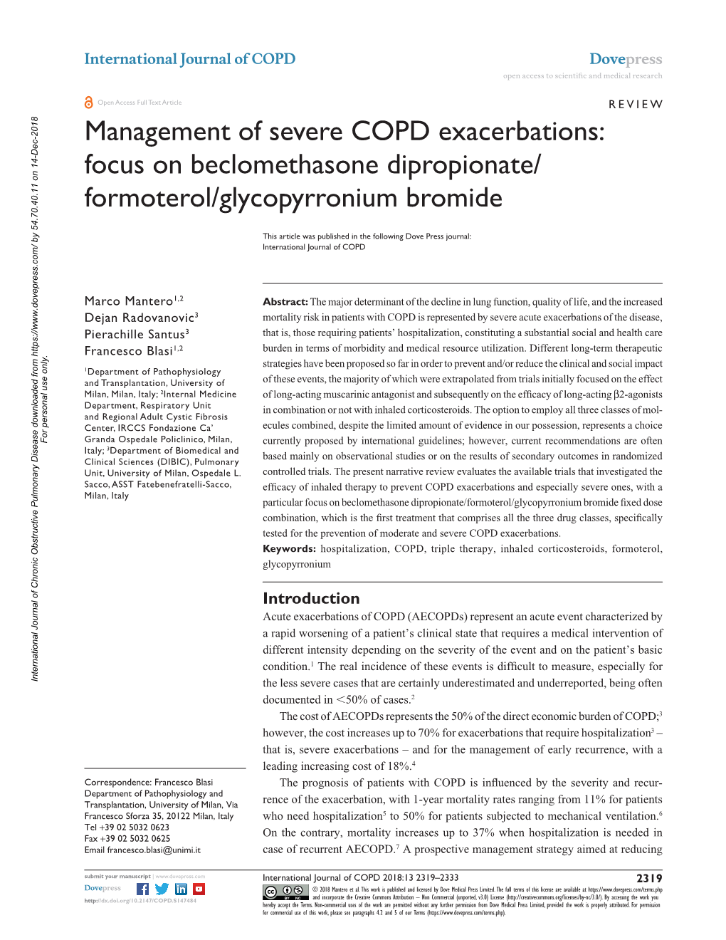 Management of Severe COPD Exacerbations: Focus on Beclomethasone Dipropionate/ Formoterol/Glycopyrronium Bromide