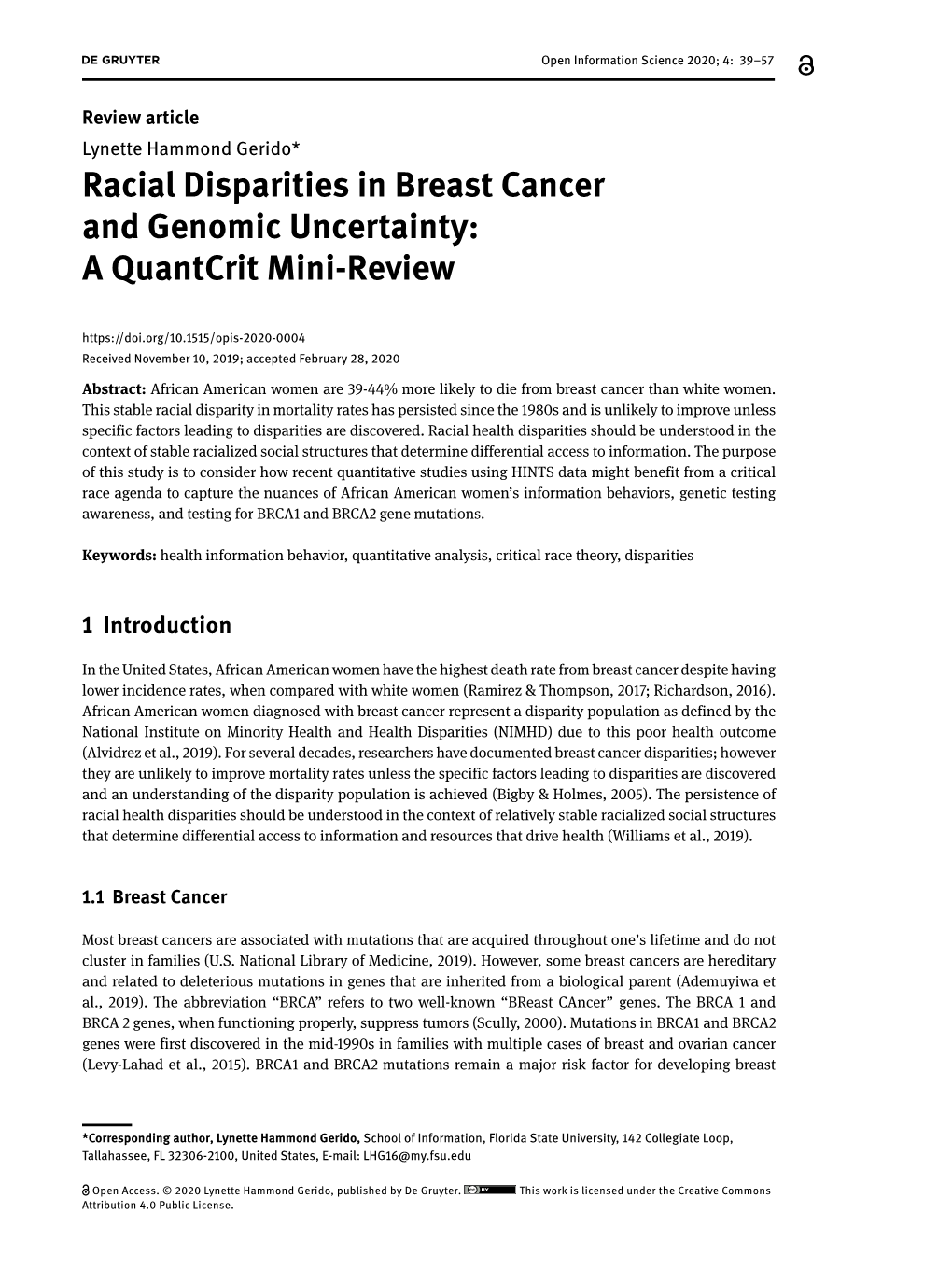 Racial Disparities in Breast Cancer and Genomic Uncertainty: a Quantcrit Mini-Review