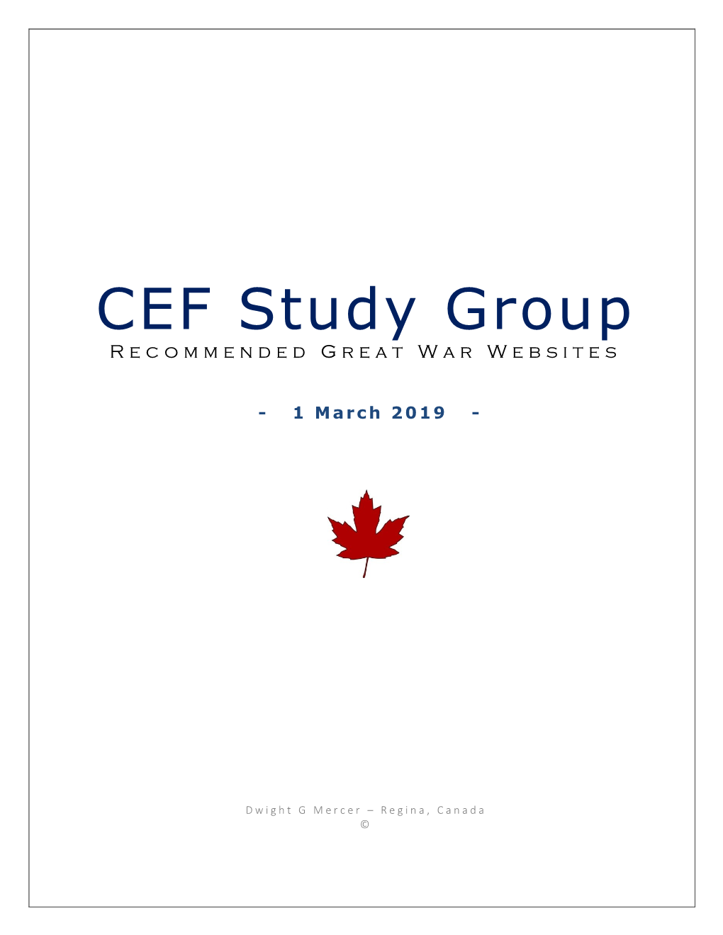 CEF Study Group Recommended Great War Websites