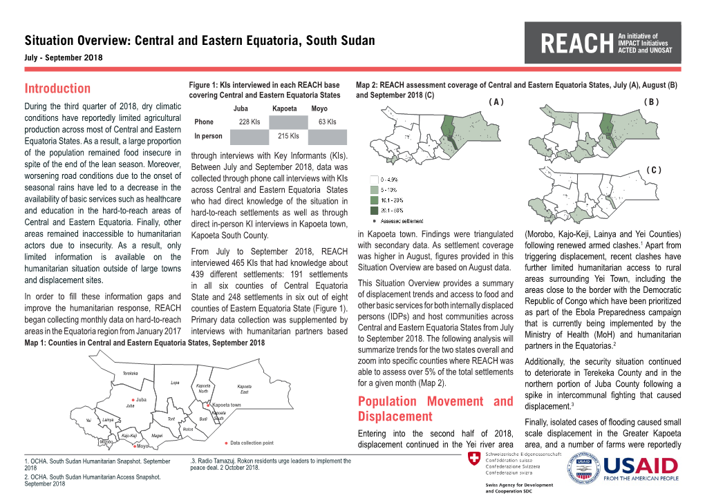 Situation Overview: Central and Eastern Equatoria, South Sudan July - September 2018
