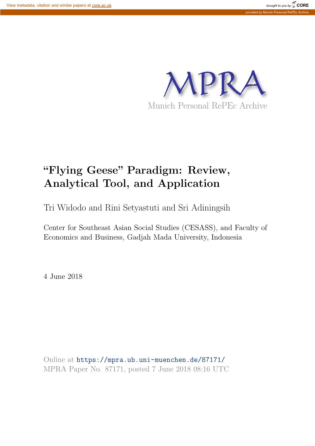 Flying Geese” Paradigm: Review, Analytical Tool, and Application