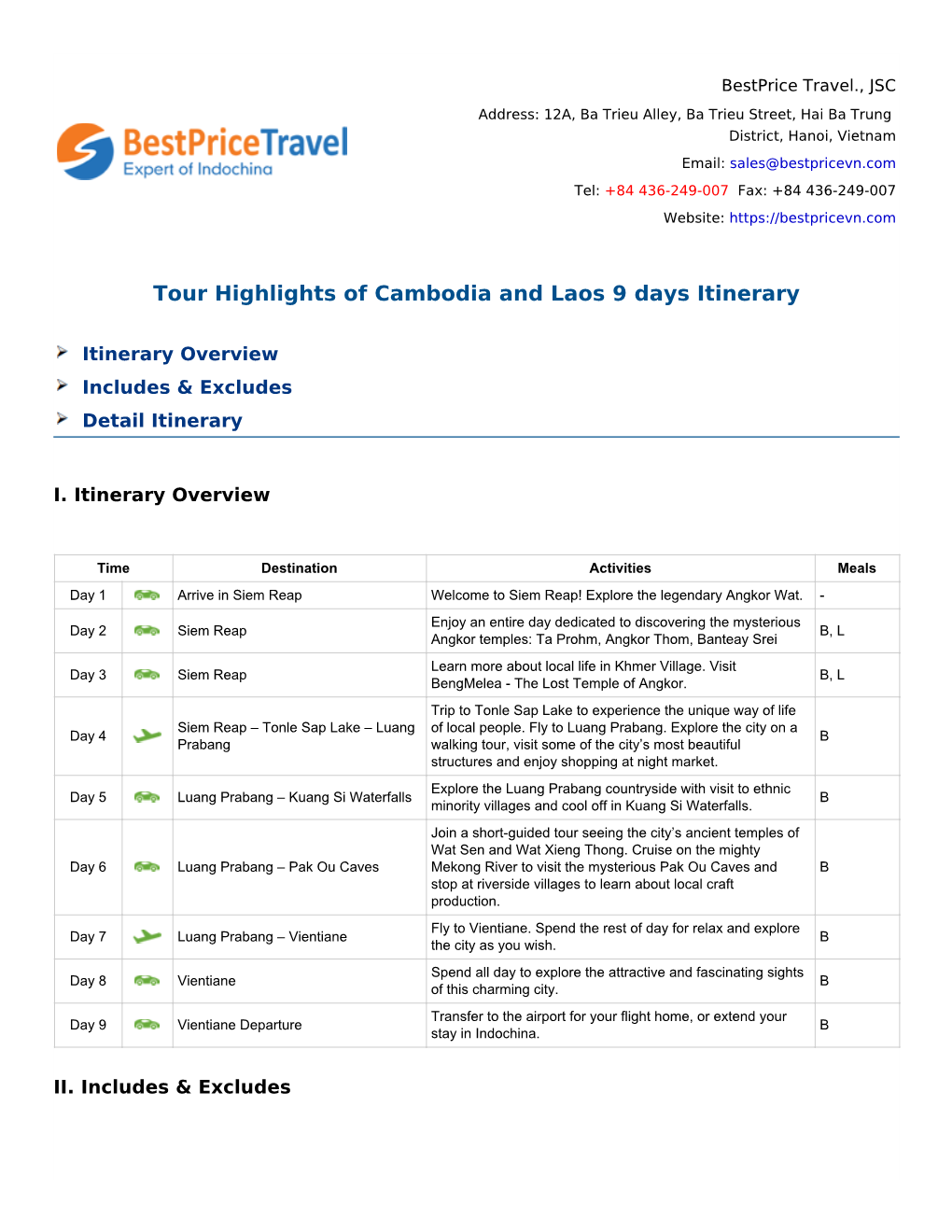 Destinations Highlights of Cambodia and Laos 9 Days