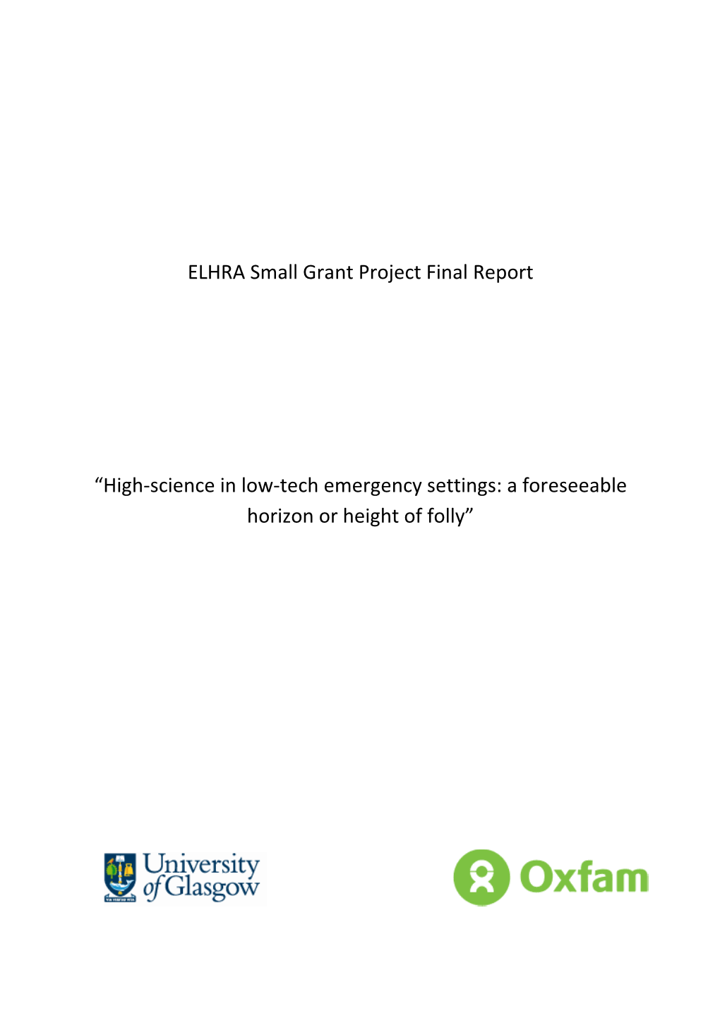 ELHRA Small Grant Project Final Report