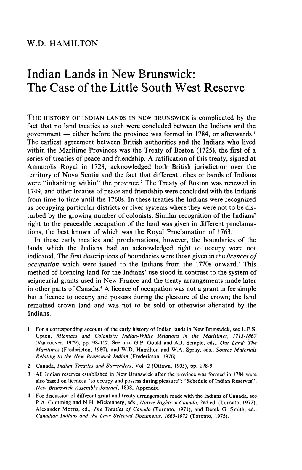 Indian Lands in New Brunswick: the Case of the Little South West Reserve