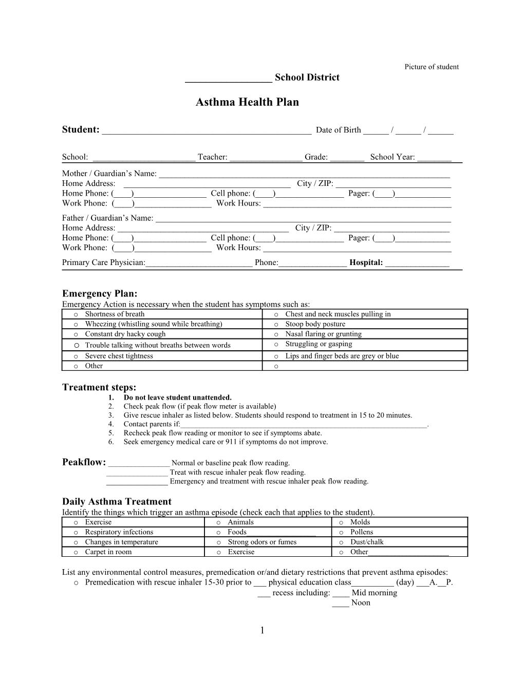 Asthma Health Plan