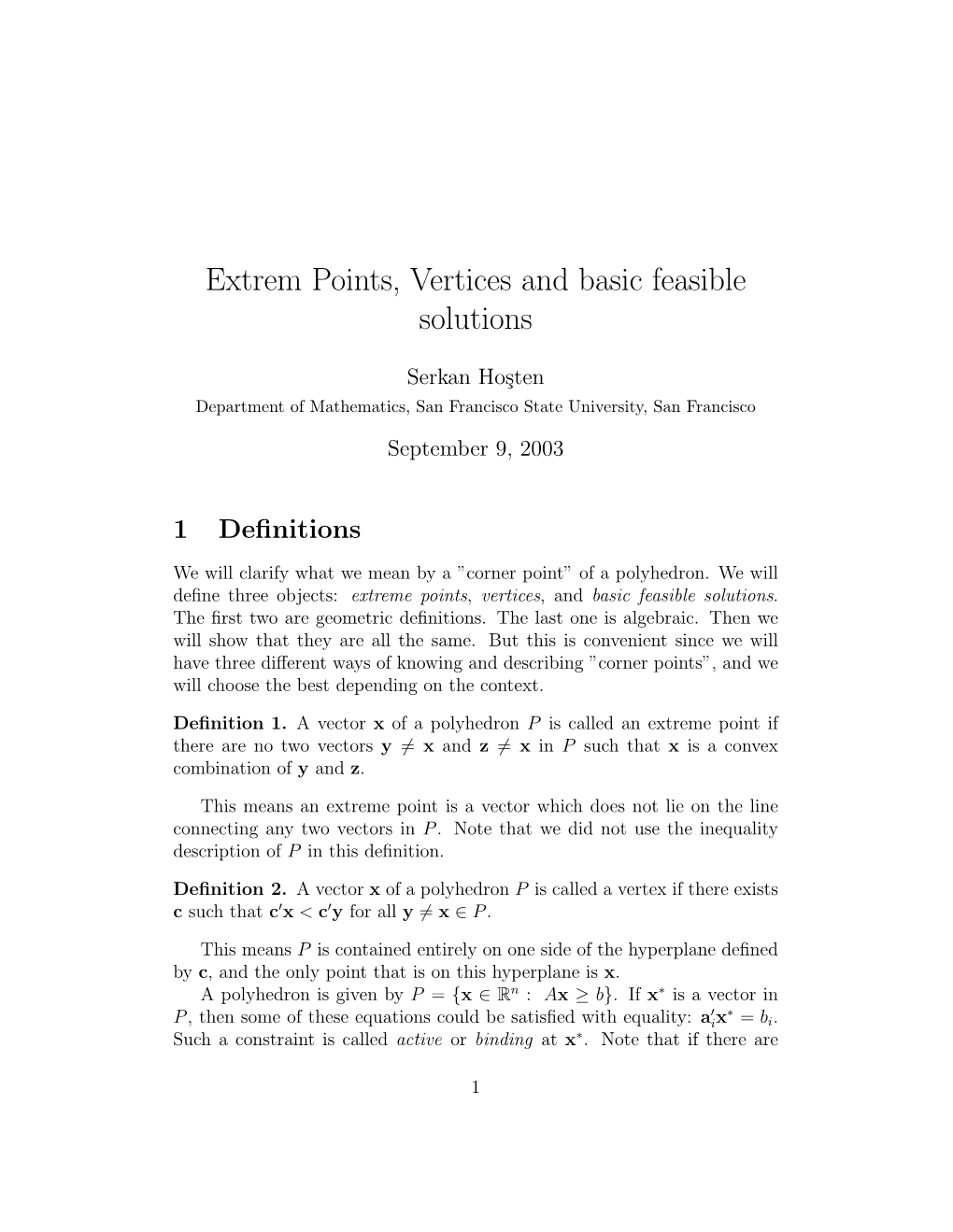 Extrem Points, Vertices and Basic Feasible Solutions