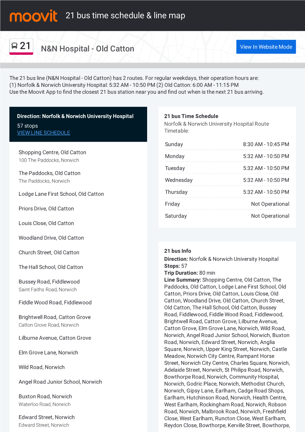 21 Bus Time Schedule & Line Route