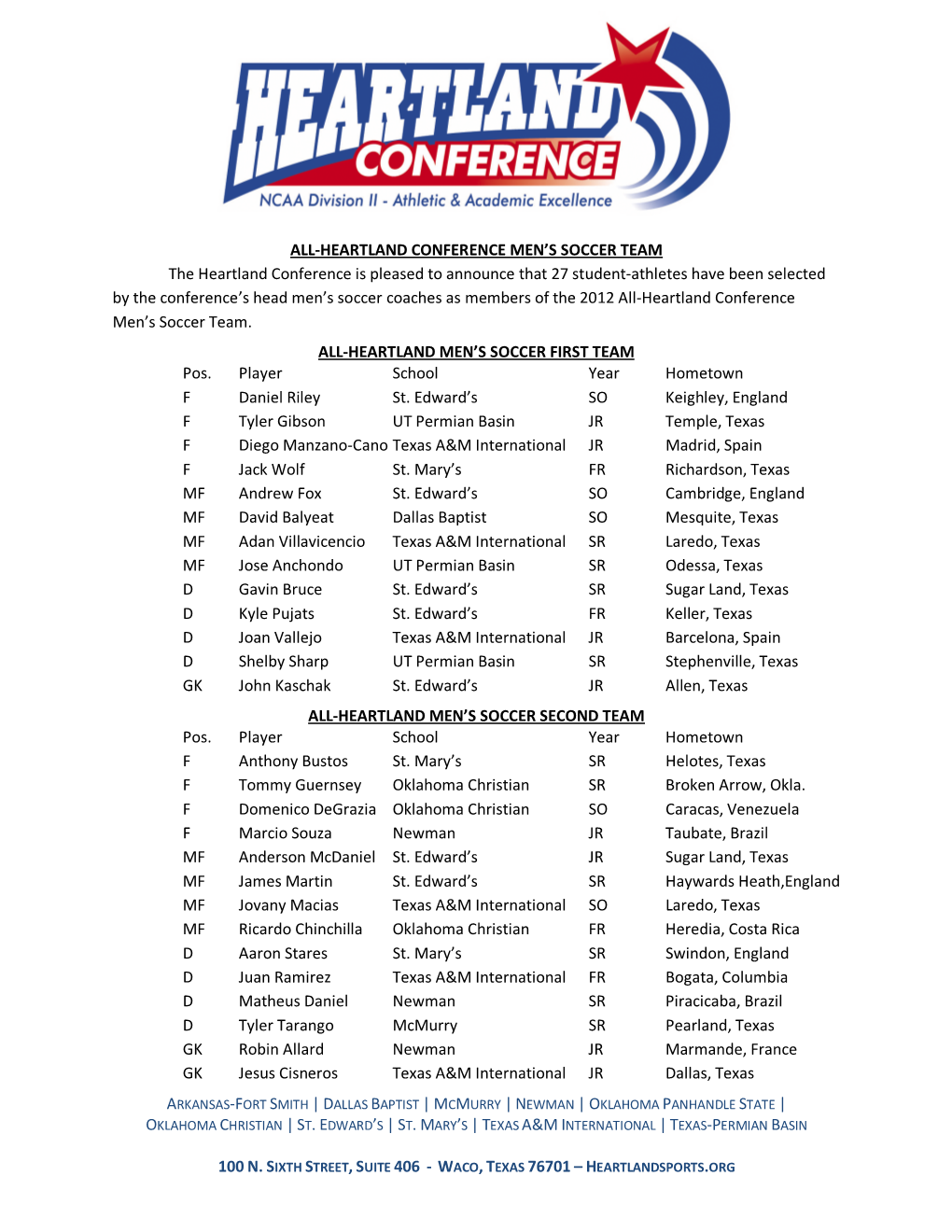 H ALL-HEARTLAND CONFERENCE MEN's SOCCER TEAM The