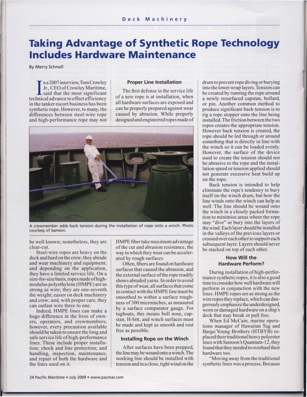 Taking Advantage of Synthetic Rope Technology Lncludes Hardware