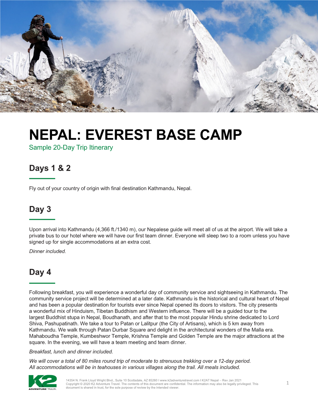 NEPAL: EVEREST BASE CAMP Sample 20-Day Trip Itinerary