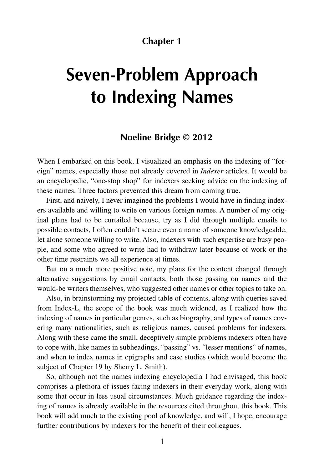 Seven-Problem Approach to Indexing Names