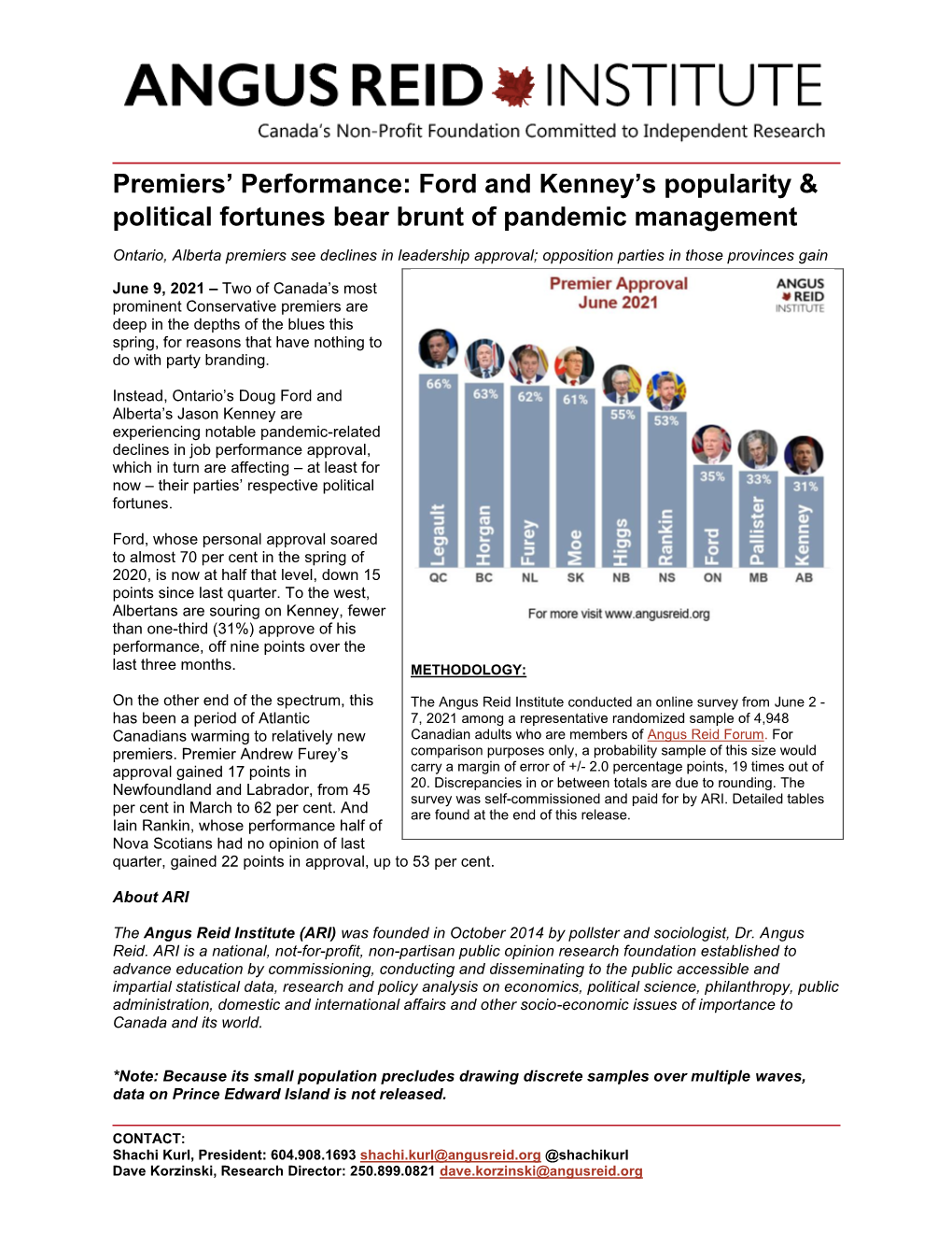 Premiers' Performance: Ford and Kenney's Popularity & Political