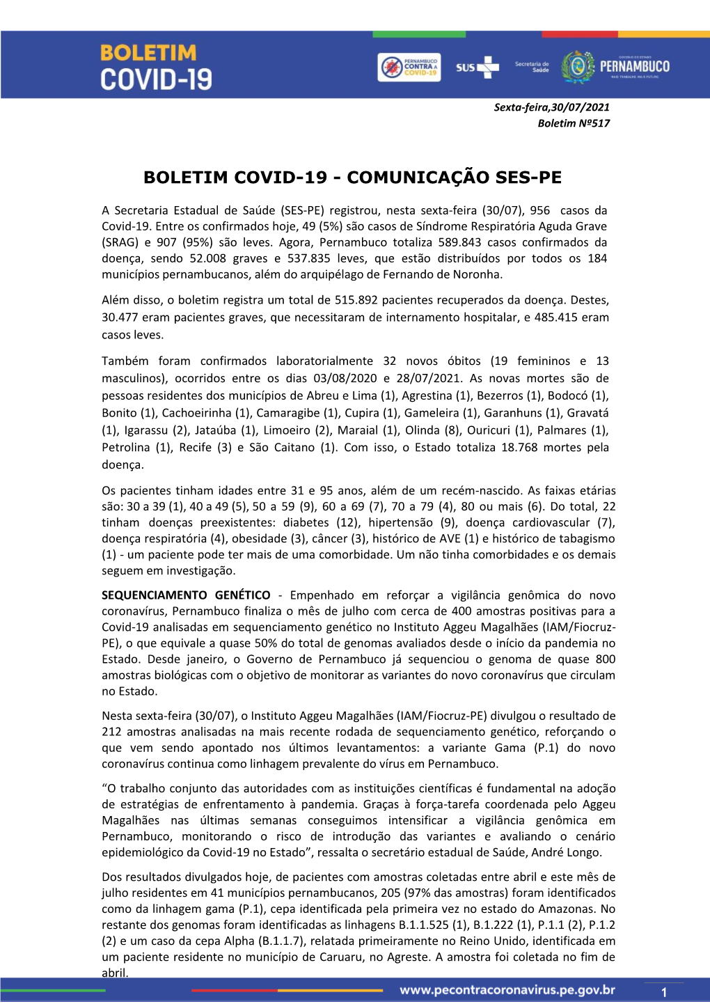 Boletim Covid-19 Comunicação Ses Pe