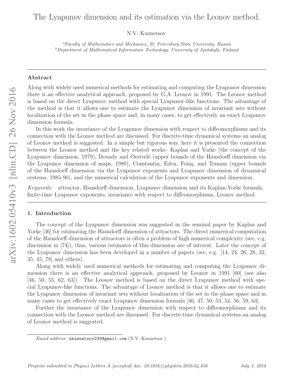 The Lyapunov Dimension and Its Estimation Via the Leonov Method