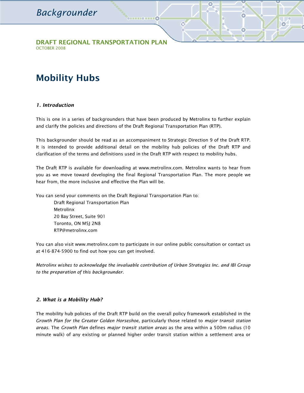 Backgrounder Mobility Hubs