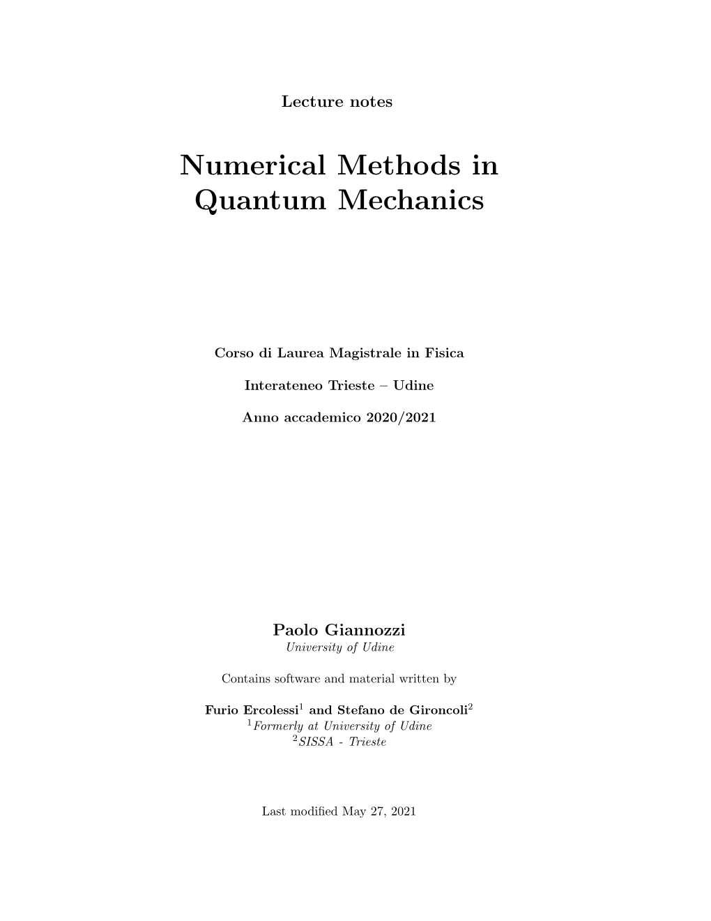 Numerical Methods in Quantum Mechanics