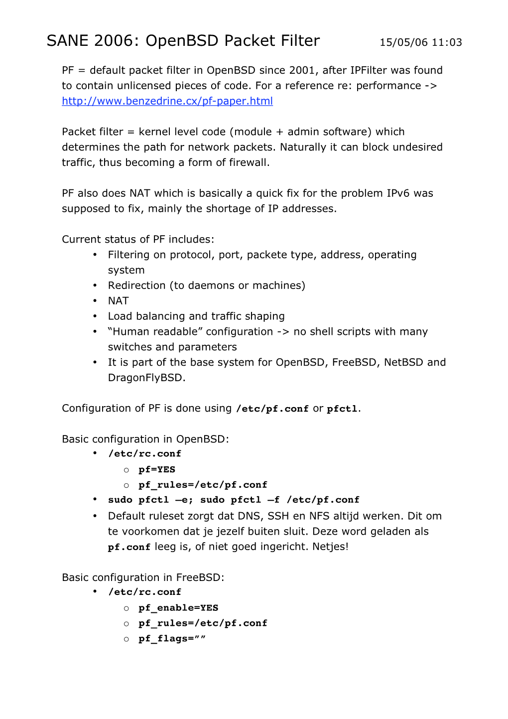 Openbsd Packet Filter 15/05/06 11:03