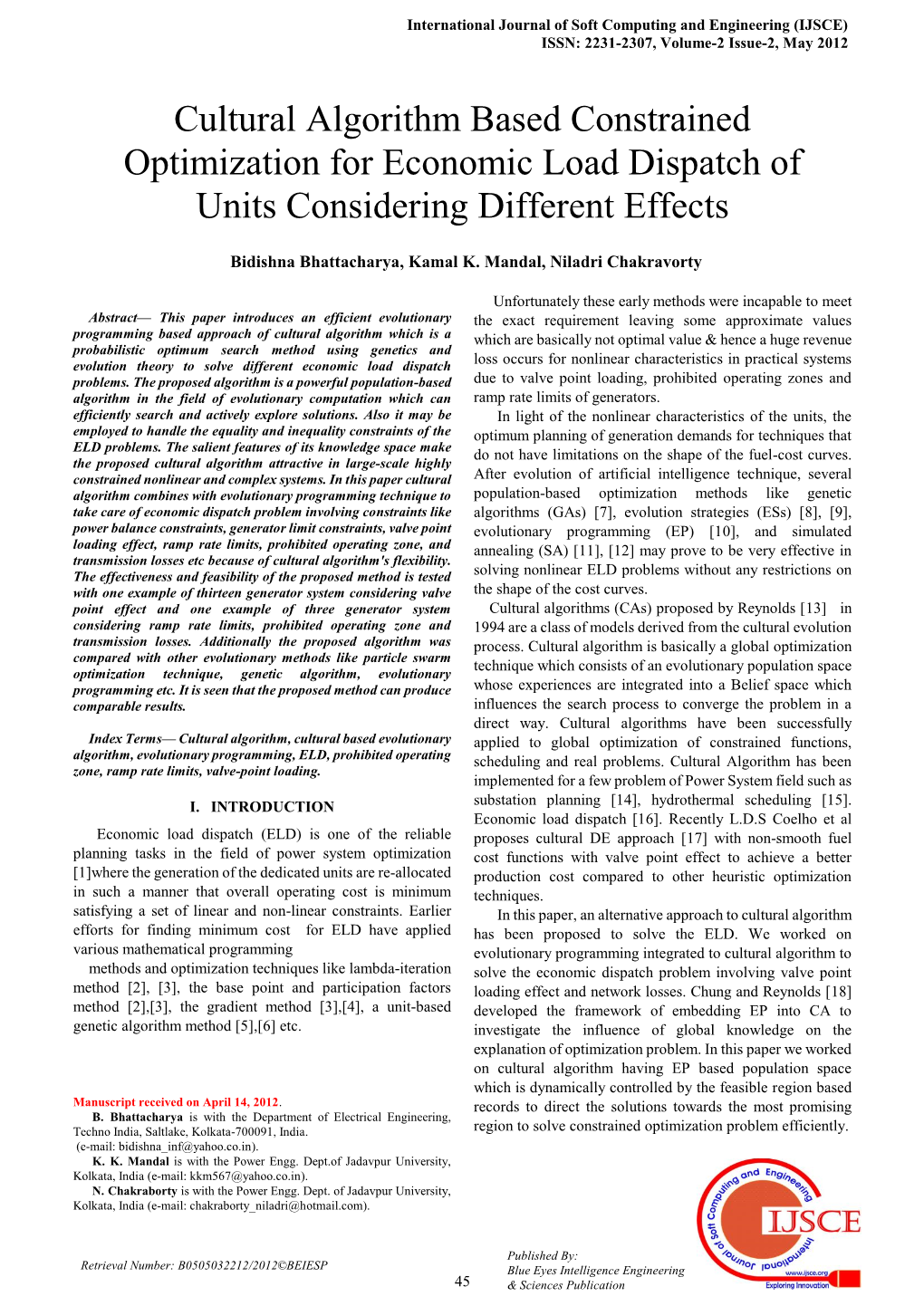 Cultural Algorithm Based Constrained Optimization for Economic Load Dispatch of Units Considering Different Effects