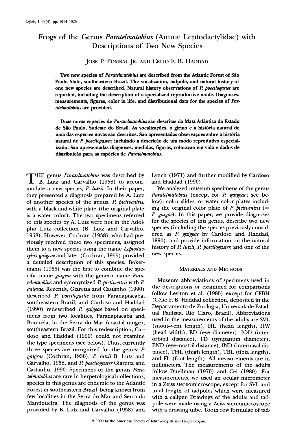 Frogs of the Genus Paratelmatobius(Anura: Leptodactylidae) with Descriptions of Two New Species