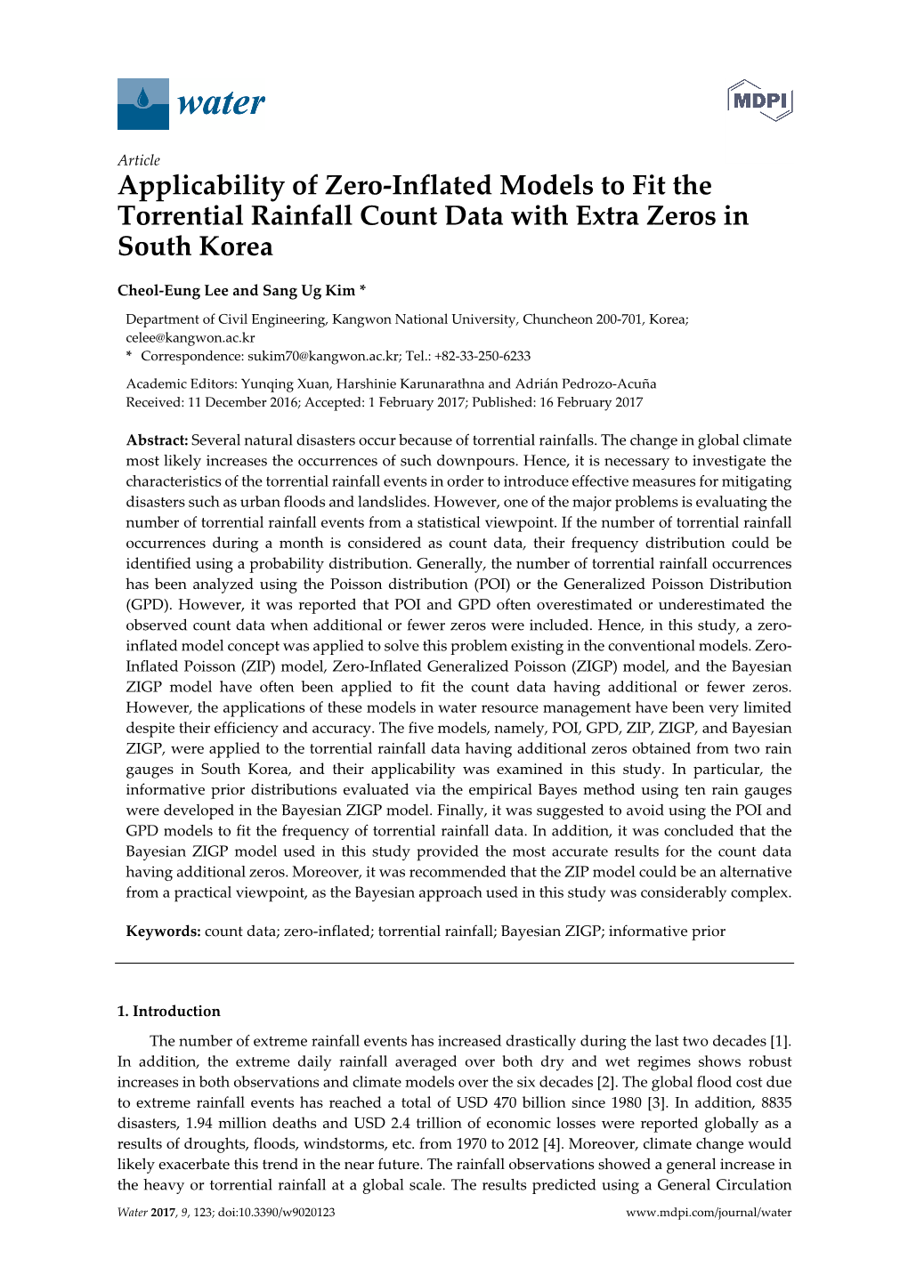 Applicability of Zero-Inflated Models to Fit the Torrential