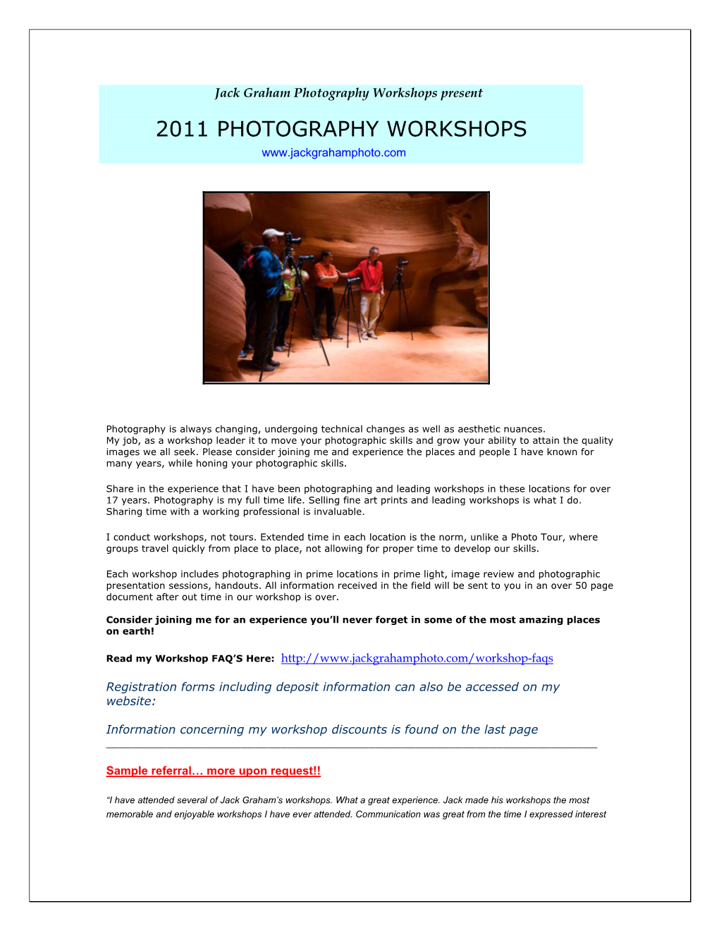 2011 Workshop Schedule