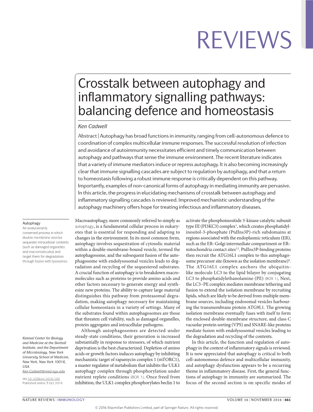 Crosstalk Between Autophagy and Inflammatory Signalling Pathways: Balancing Defence and Homeostasis