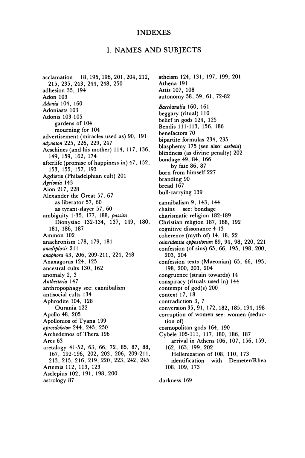 Indexes I. Names and Subjects