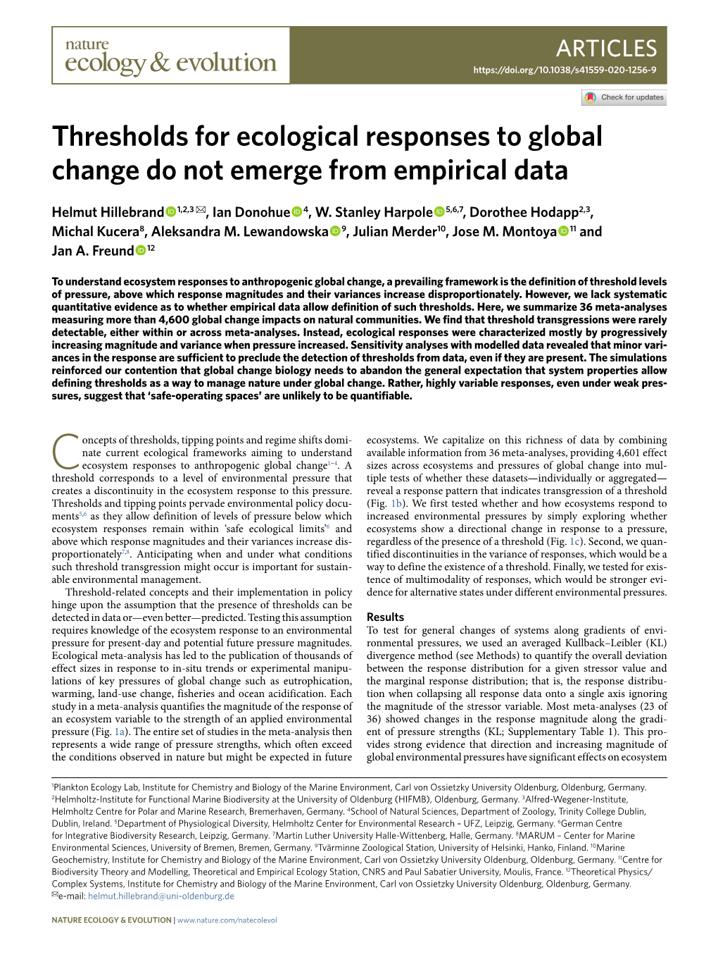 Thresholds for Ecological Responses to Global Change Do Not Emerge from Empirical Data