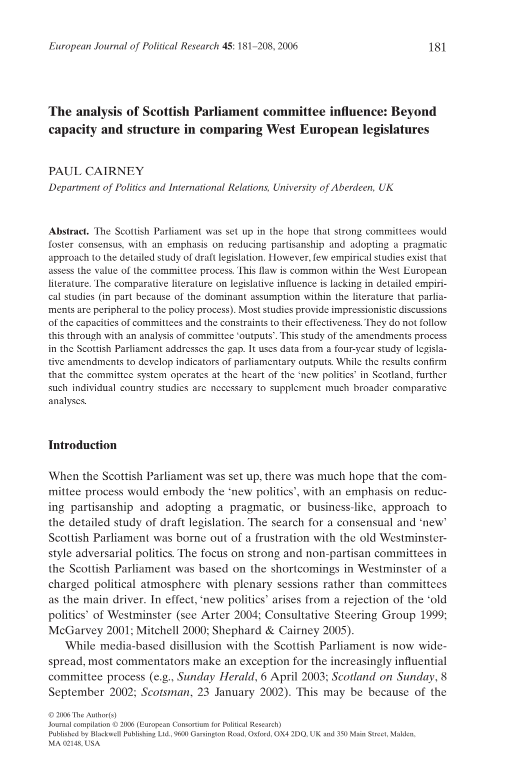 The Analysis of Scottish Parliament Committee Influence