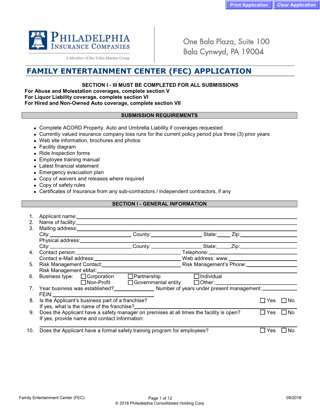 Family Entertainment Center (Fec) Application