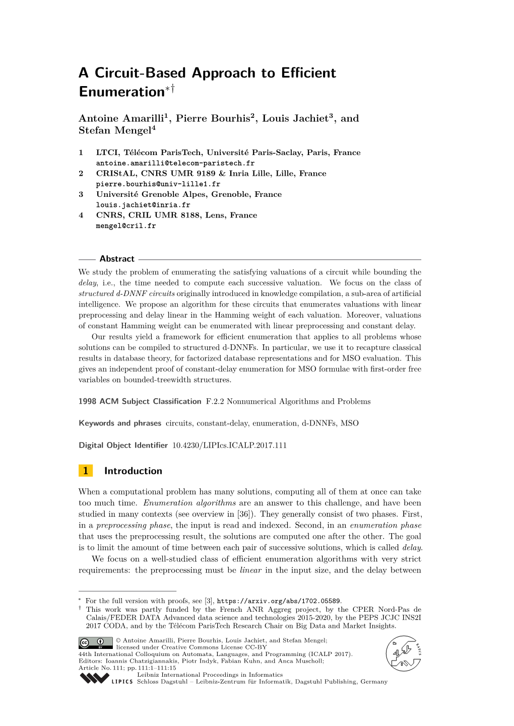 A Circuit-Based Approach to Efficient Enumeration