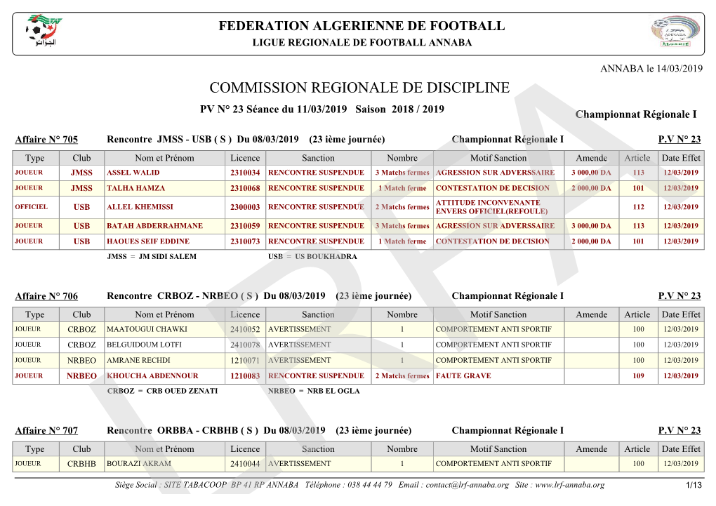 Commission Regionale De Discipline