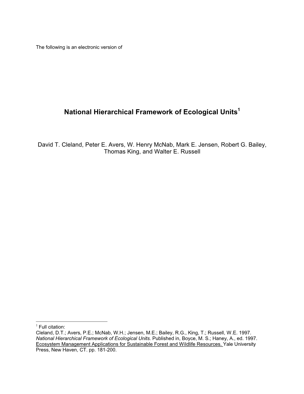 National Hierarchical Framework of Ecological Units1