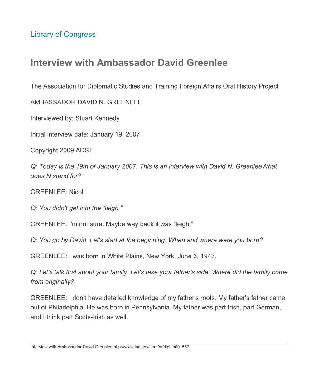 Interview with Ambassador David Greenlee