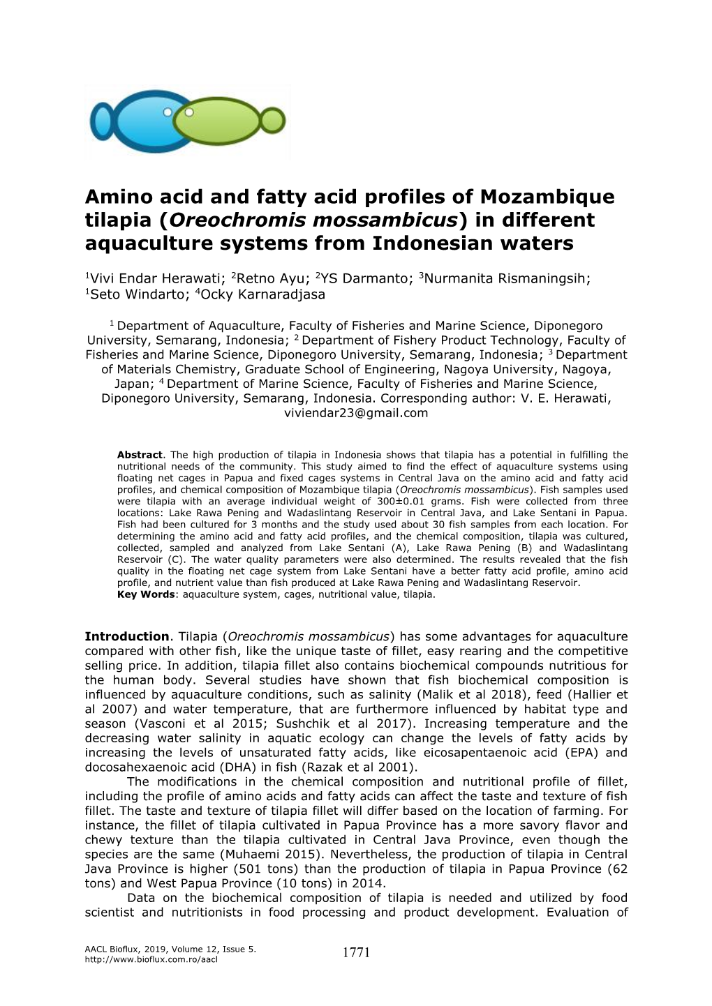 Oreochromis Mossambicus) in Different Aquaculture Systems from Indonesian Waters