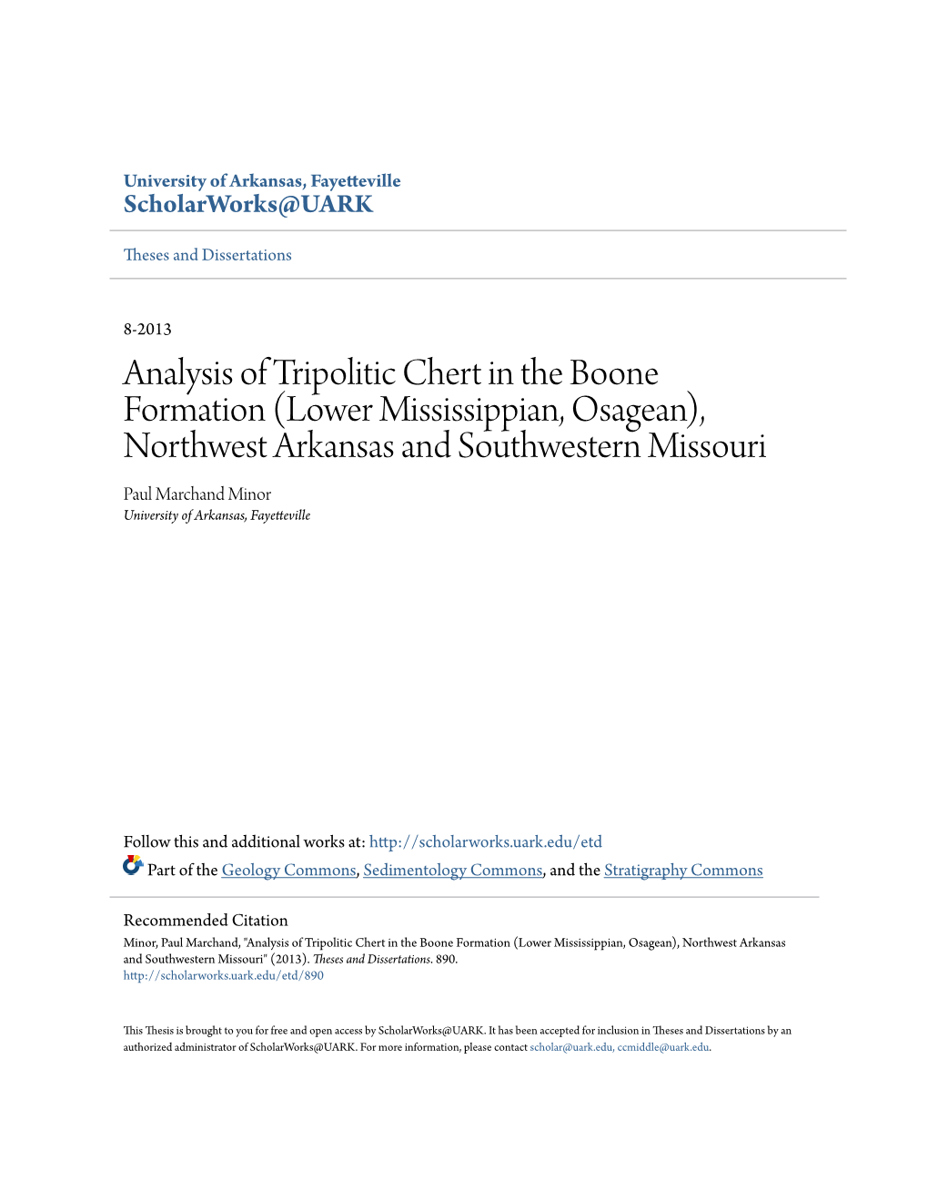 Analysis of Tripolitic Chert in the Boone Formation