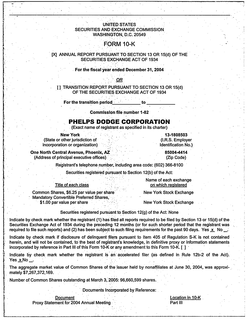 Phelps Dodge Corp. Annual Report on Form 10-K