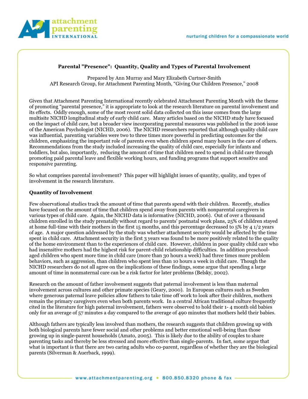 Parental "Presence": Quantity, Quality and Types of Parental Involvement