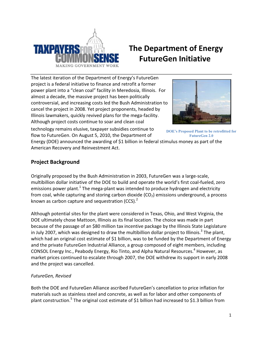 The Department of Energy Futuregen Initiative