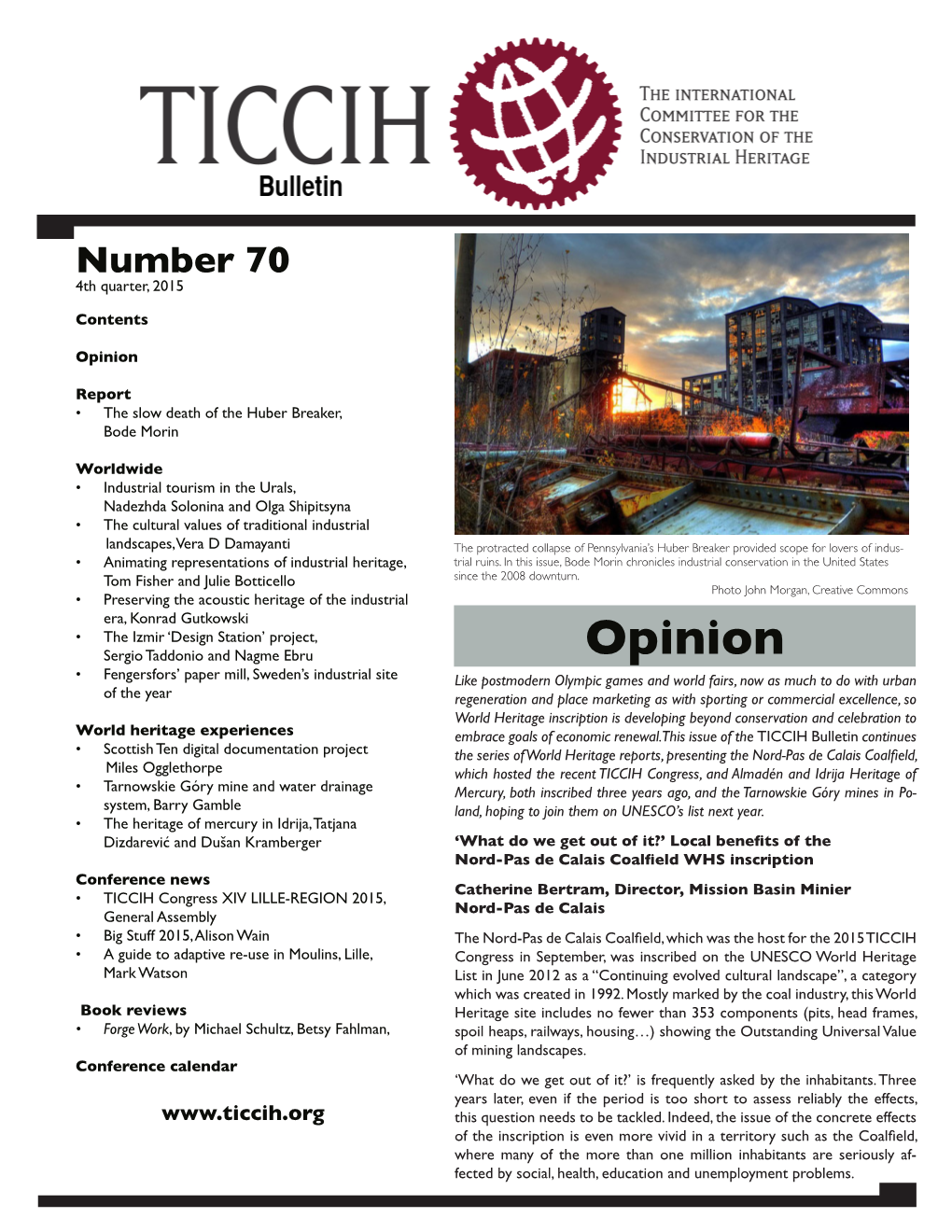 TICCIH Bulletin Number 70, 4Th Quarter, 2015