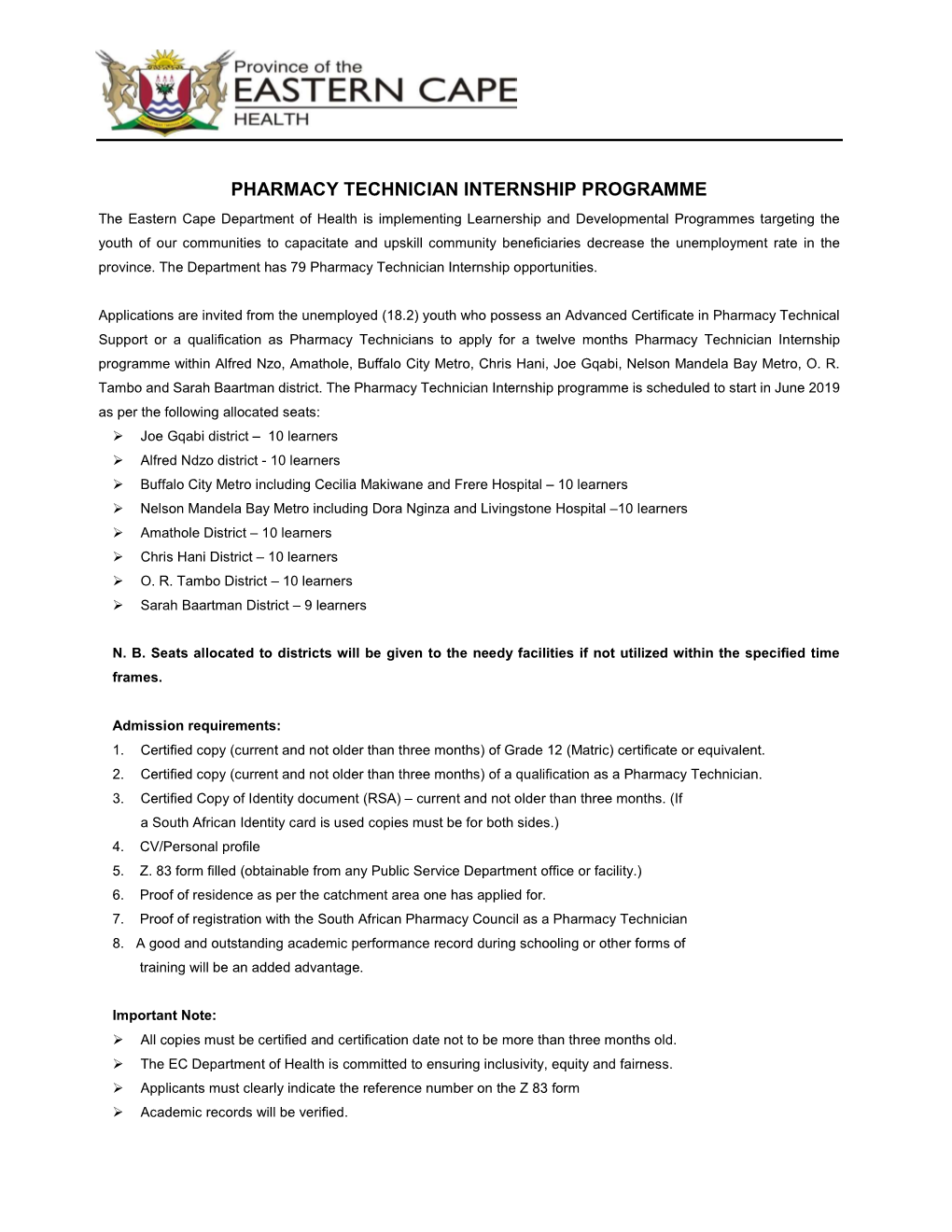 Pharmacy Technician Internship Programme