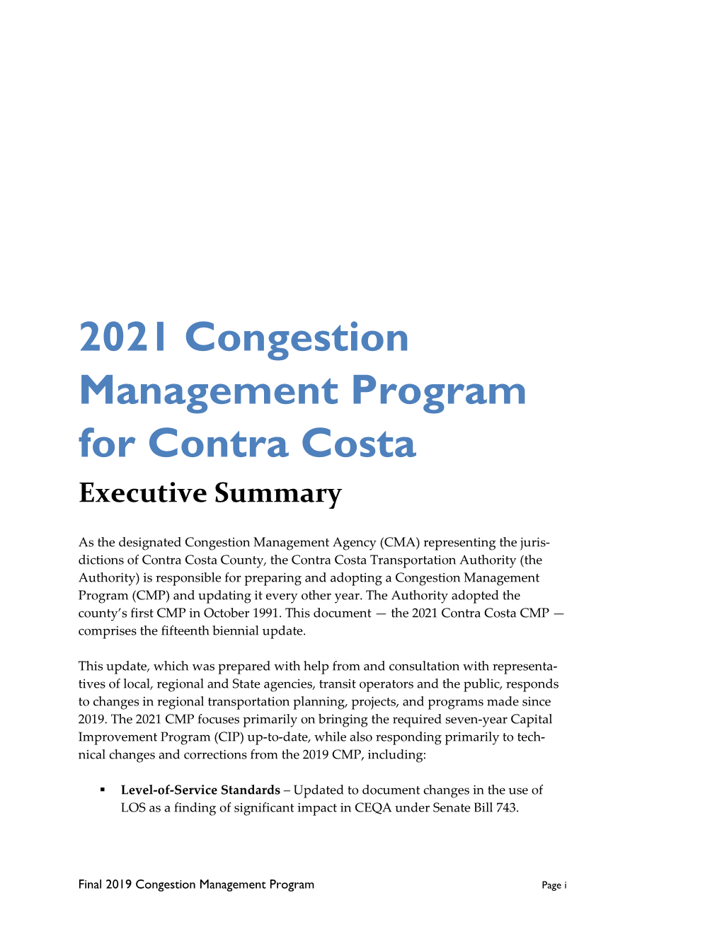 2021 Congestion Management Program for Contra Costa Executive Summary