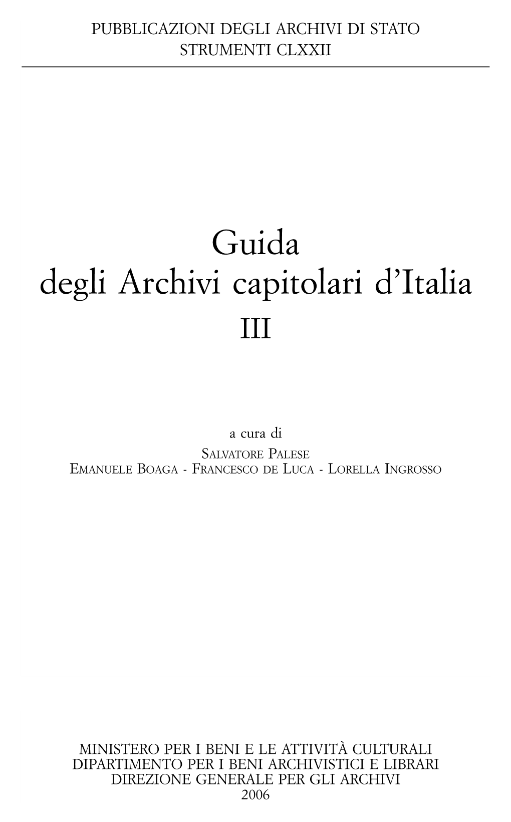 Guida Degli Archivi Capitolari D'italia