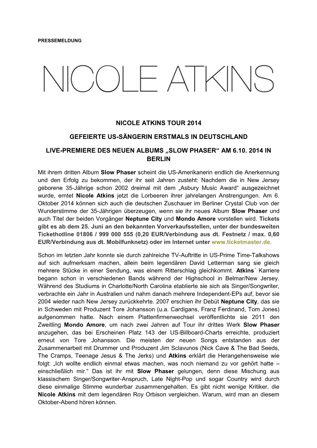 Nicole Atkins Tour 2014 Gefeierte Us-Sängerin