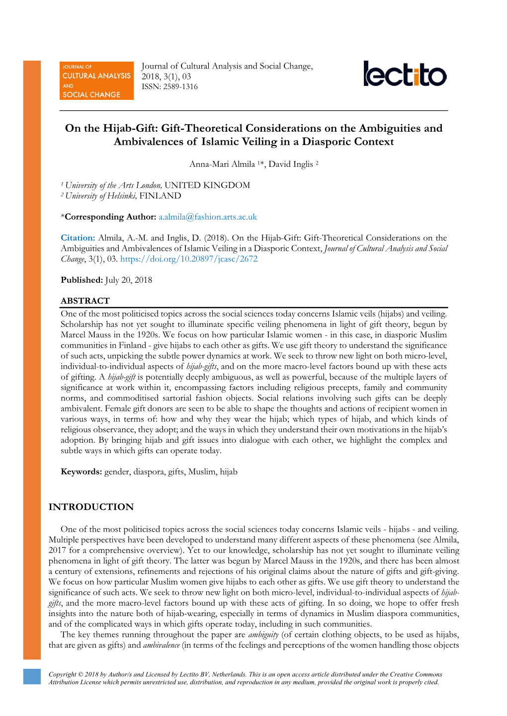 Gift-Theoretical Considerations on the Ambiguities and Ambivalences of Islamic Veiling in a Diasporic Context